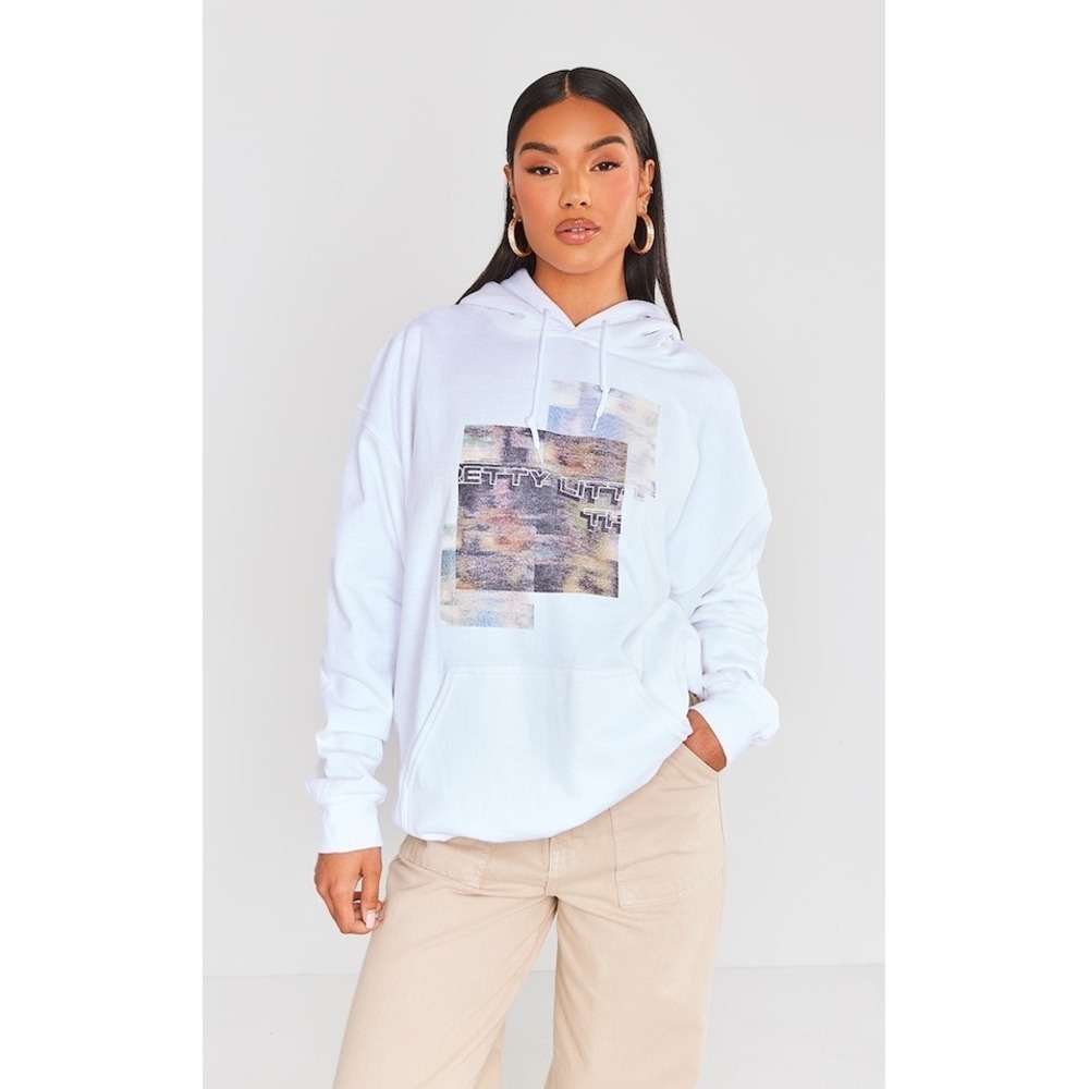 PRETTYLITTLETHING WHITE BLURRED PRINT HOODIE NWOT SIZE XL LEISURE WEAR